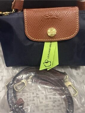 Longchamp Navy Crossbody with Brown Leather Trim